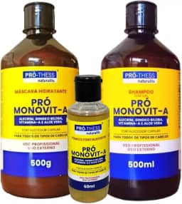 Kit Crescimento Capilar Completo Monovit A 500ml 3 Produtos Shampoo e Máscara Fortificante + Tônico Tratamento Intensivo Para os Cabelos Pro Thess
