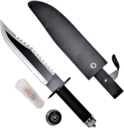 Faca Tática Militar Rambo 2, Preta, Lâmina em Aço Inoxidável 20cm, Drop Point, Uso Militar, Sobrevivência, com Bainha, para Adultos