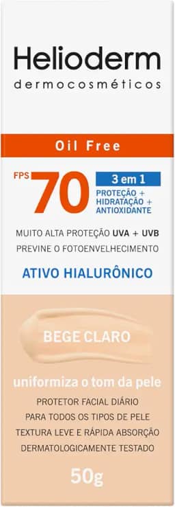 Protetor Facial Diário Helioderm Oil Free FPS 70 Bege Claro