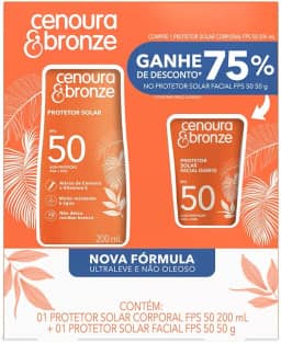 Kit Cenoura & Bronze Protetor Solar 200ml+ Protetor Solar Facial 50g - FPS 50