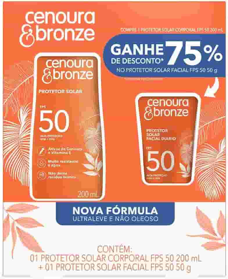 Kit Cenoura & Bronze Protetor Solar 200ml+ Protetor Solar Facial 50g - FPS 50