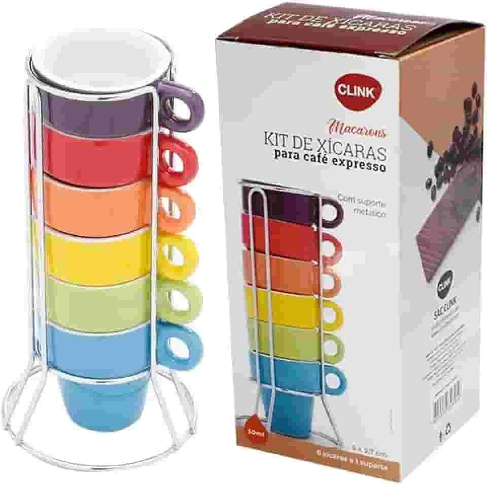 Jogo 6 Xícaras Para Café Expresso Coloridas Com Suporte 50ml