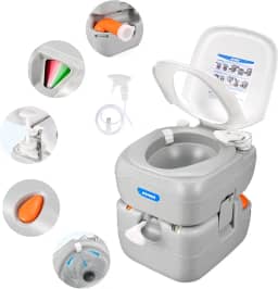 Kohree Banheiro portátil de 14 litros: porta de vaso sanitário de acampamento para adultos - tanque de retenção destacável, alça de transporte, indicador de nível, vaso sanitário à prova de vazamento