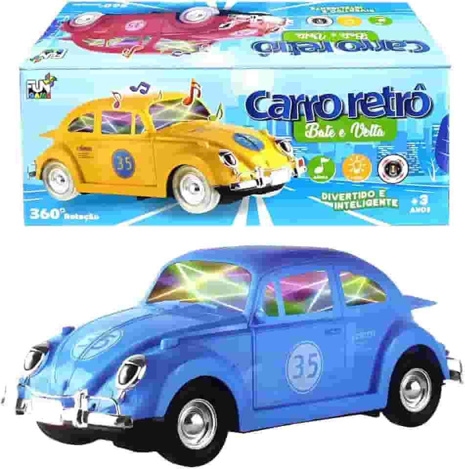Carrinho Fusca Brinquedo que Gira Bate e Volta e Toca Música Animada Infantil