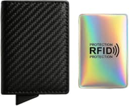 Carteira Anti Furto RFID Pop Up Slim Masculina com Bloqueio de Aproximação NFC Ejetora de Cartões Porta Notas Compacta Design Premium com Porta Cartão RFID Extra para Proteção de Dados