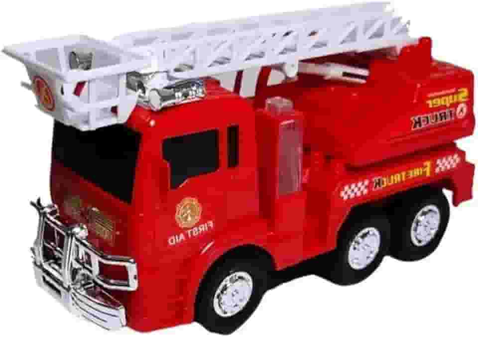 Carrinho Bate e Volta Caminhao Bombeiro Com Escada Som e Luz