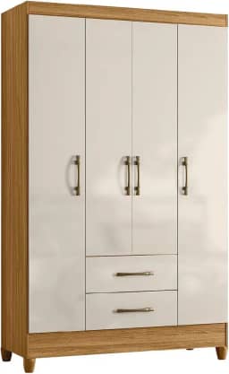 Guarda Roupas Solteiro 4 Portas 2 Gavetas Paraty Moval (Freijó/Off white)