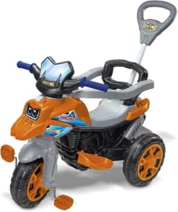 Triciclo Moto Trail Infantil 2 em 1 com Pedal e Empurrador Laranja - Maral