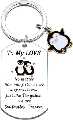 Uerifr Presentes românticos para namorado pinguim fofo chaveiro para namorado presentes de casal para ele, casamento, presente de aniversário de 1 ano para casal, marido, presente de aniversário para