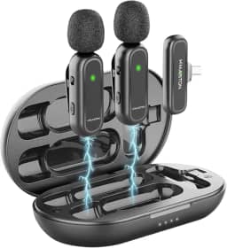 Microfone de Lapela Sem Fio 3 em 1 Qualidade Profissional, Redução de Ruído, Compatível com IPHONE Ideal para Gravação, Podcasts e Entrevistas com Som Nítido e Sem Interferências (MK07)