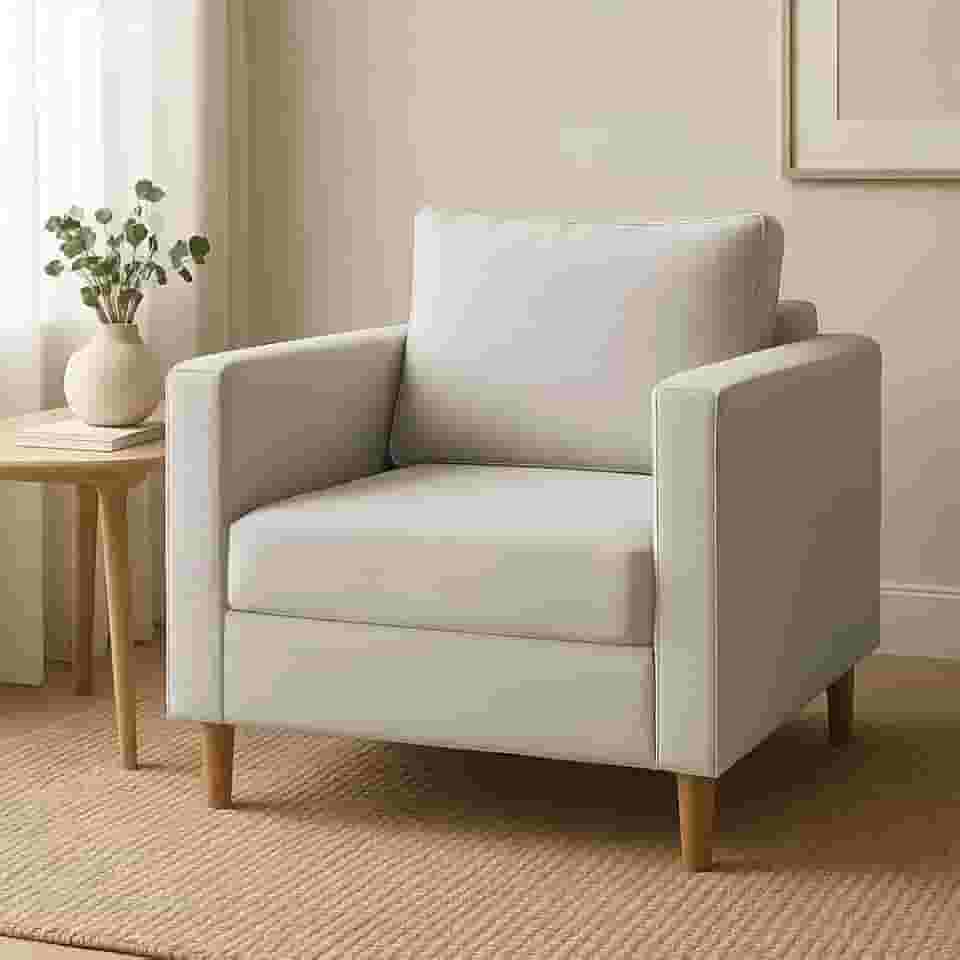 Poltrona Para Sala de Estar Cadeira Estofada Grande Moderna Luxo Consultório Escritório Recepção (Linho Bege)