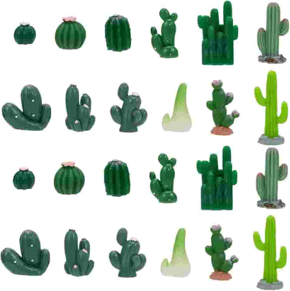 SOFPLATE 24 peças, 12 estilos, miniatura, cacto, mini resina de cacto, ornamentos de plantas suculentas artificiais fofas para jardim de fadas, terrário, paisagem, artesanato faça você mesmo, topos de