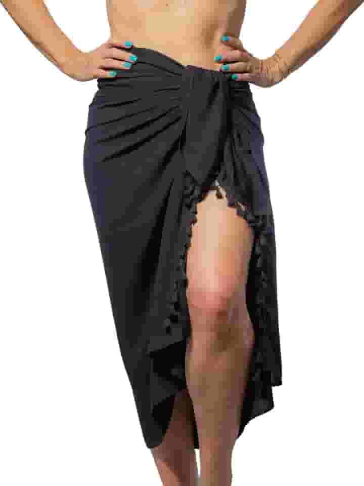 Canga de Praia Em Viscolinho Preta com Franja Black Saída de Praia Piscina Pareô Canga Viscose