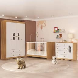Quarto de Bebê Completo com Berço 3 em 1 para Colchão 130x60cm Liz Multimóveis Mp4551 Madeirado/branco