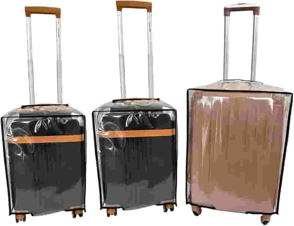 3 Capa Para Mala De Viagem: 2p 1m Protetora Bordo Resistente com Fecho em Velcro PVC Cristal Transparente -Bagagem de Bordo e Despacho P20' M24' Protege de arranhão impacto líquidos (Viés Preto)