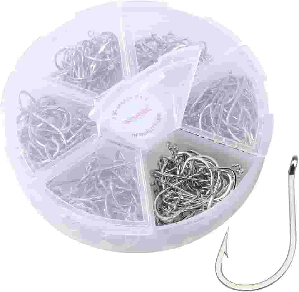 Kit 300 Anzóis Brancos-Prateados, 10°-15°, 50 Unidades de Cada Tamanho, para Pesca de Tilápia, Lambari e Carpa