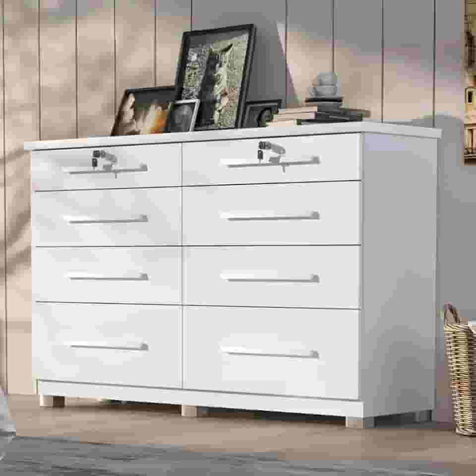 Comoda Monza 8 Gav Com Pés Branco