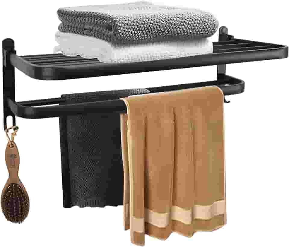 Suporte de Toalhas Duplo Dobrável em Alumínio para Banheiro Sem Furar Multiuso Acabamento Moderno Resistente Andarix