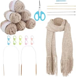WEBEEDY Kits de tricô para iniciantes e adultos, kit de tricô de cachecol com fio, agulhas de tricô, instruções fáceis de seguir, kits de fios fáceis para iniciantes para mulheres e homens, acessórios