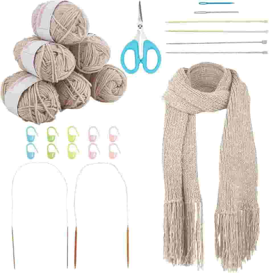 WEBEEDY Kits de tricô para iniciantes e adultos, kit de tricô de cachecol com fio, agulhas de tricô, instruções fáceis de seguir, kits de fios fáceis para iniciantes para mulheres e homens, acessórios