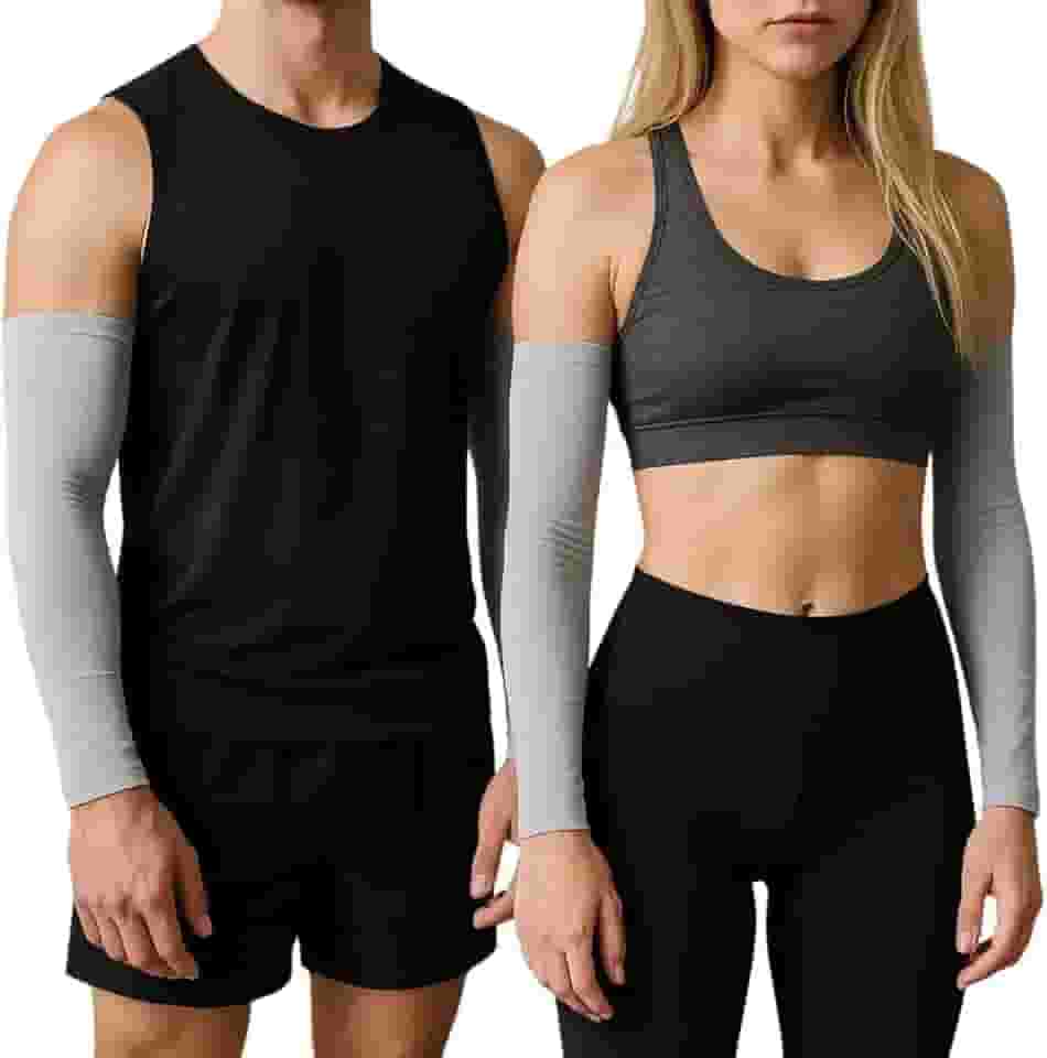 Manguito Esportivo UV50+ Proteção Solar – Corrida, Ciclismo, Academia – Preto e Cinza