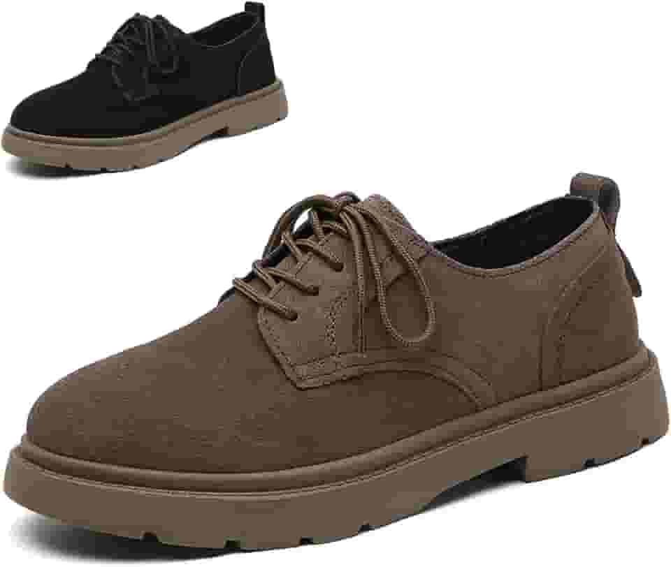 Sapato feminino de camurça com cadarço plataforma vintage oxfords confortável bico redondo sola antiderrapante trabalho negócios sapatos sociais para escritório, viagens ao ar livre