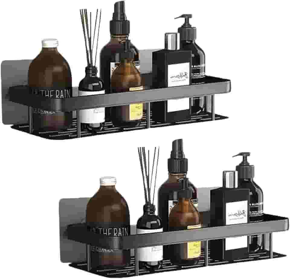 Kit 2 Nichos Prateleiras Suporte Porta Shampoo Box Banheiro Sem Furar Parede (Preto)