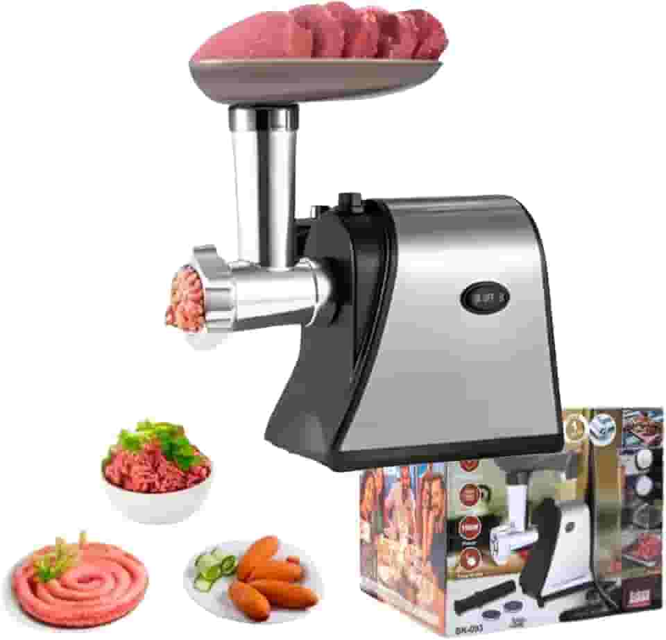 Moedor de Carne Elétrico 1500W – Ideal para carne, frango e linguiça. Potente, bivolt (110V/220V). Fácil de usar e limpar. Perfeito para uso doméstico ou profissional