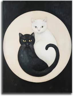 Arte de parede criativa em tela de abraço de gato branco e preto - Design de animal moderno, 40,6 x 50,8 cm, presente para amantes de casa moderno para quarto (arte 2,8 cm x 45,7 cm