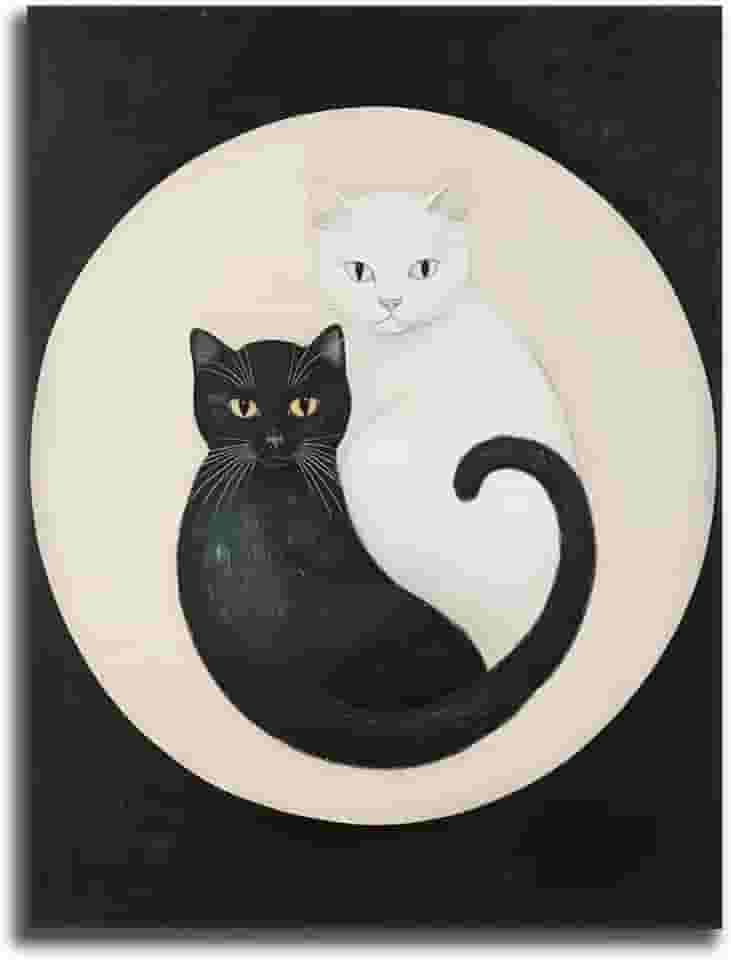Arte de parede criativa em tela de abraço de gato branco e preto - Design de animal moderno, 40,6 x 50,8 cm, presente para amantes de casa moderno para quarto (arte 2,8 cm x 45,7 cm