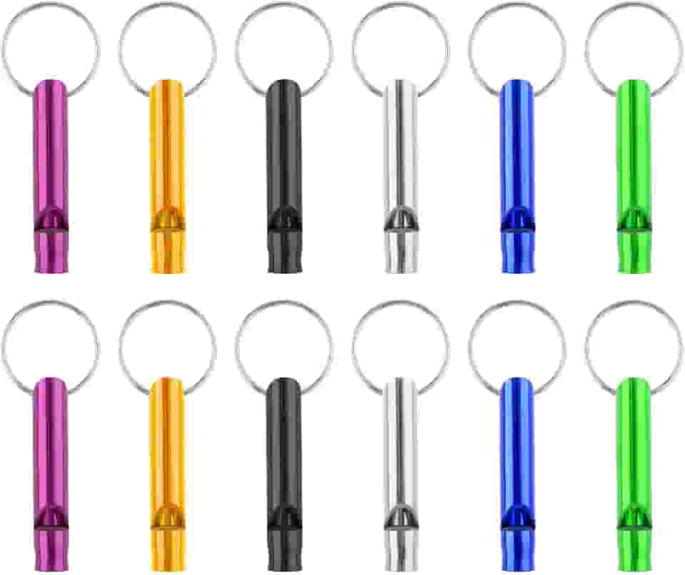 Mabor 12 peças, apito de segurança de alumínio, apito de emergência, sobrevivência para acampamento, caminhadas, apitos altos, emergência, para mulheres, esportes ao ar livre, passeios de barco, caça