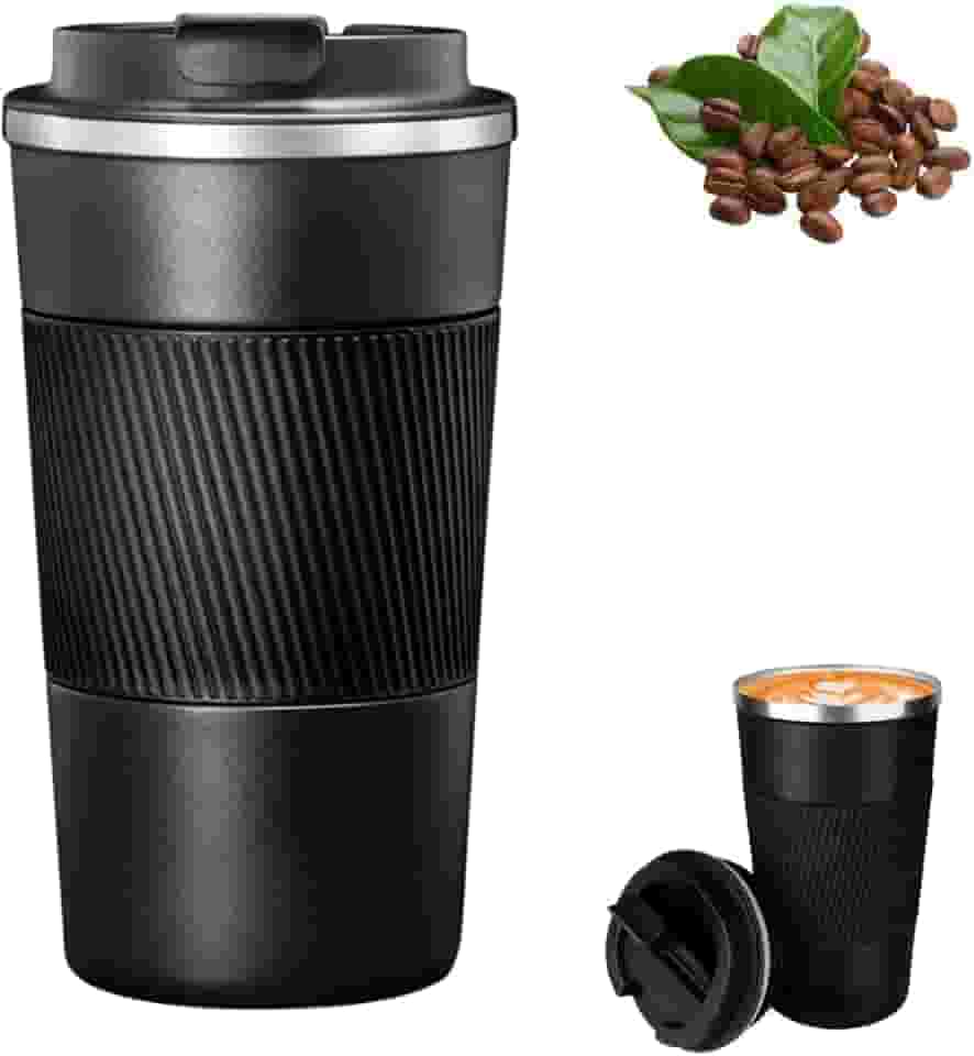 Copo Térmico Inox 500ml Coffee Mugs Café Chá Sucos Bebidas Quentes e Frias com Tampa e Parede Dupla (Preto)
