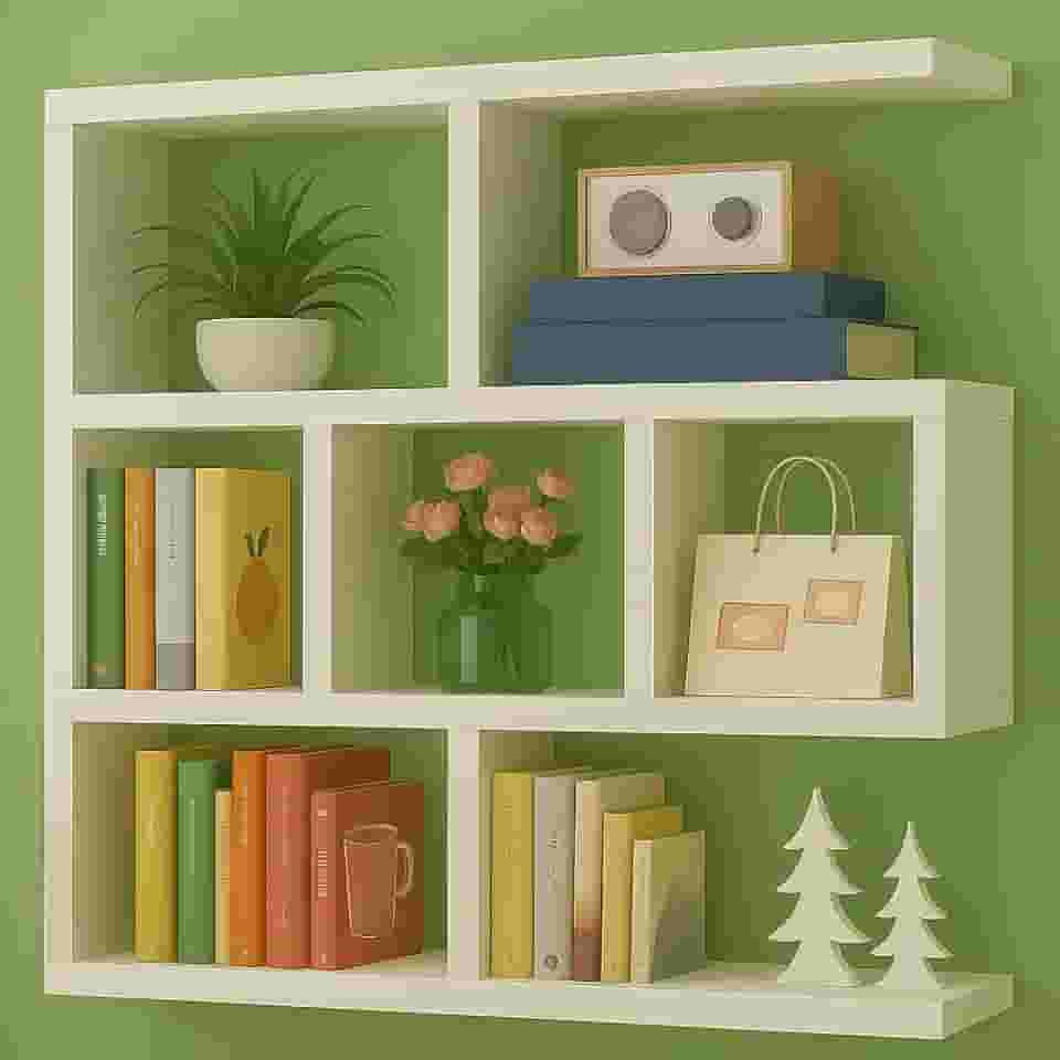 Prateleira Flutuante 90x90x15cm de Parede 3 Níveis Branca Estilo Moderno para Livros e Decoração 6 Compartimentos