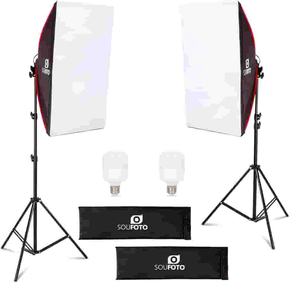Sou Foto | Kit Iluminação LED Duplo Profissional Duo Red com Softbox 50x70cm e Tripé 2m Inclui Lâmpadas 6500K Bivolt para Estúdio Vídeos e Lives (Duo RED LED 40W)