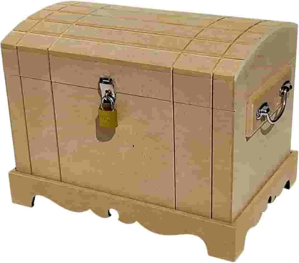 Caixa Grande Com Alça Baú Madeira Mdf Natural Cru + Cadeado