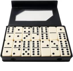 Dominó Jumbo Branco Profissional, 28 Peças, Maleta Preta, Tipo Osso Grosso, Resistente a Arranhões