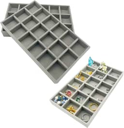 Kit com 2 Estojo Bandeja Organizador de Joias e Bijuterias em Veludo com 18 Espaços (Cinza)