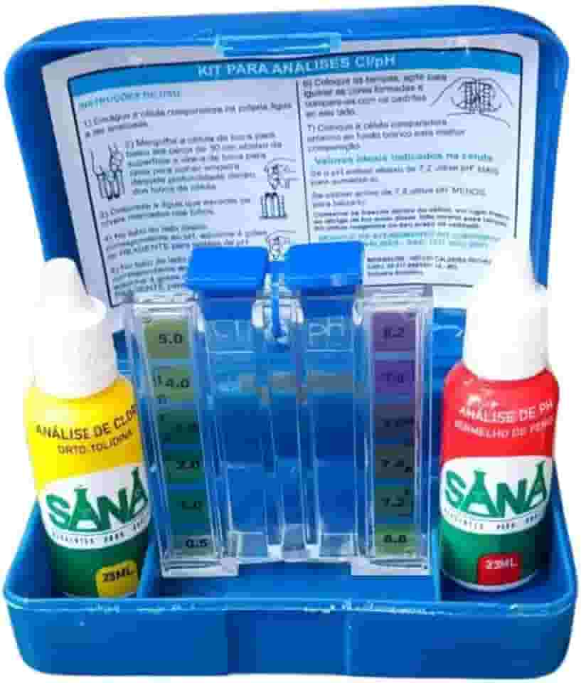 Kit de Teste para Piscina, Análise de Cloro, pH e Alcalinidade, com Vermelho Fenol e Orto-tolidina