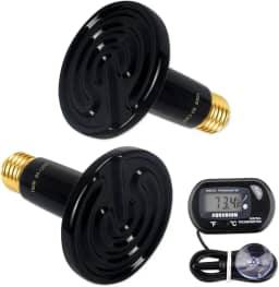 OMAYKEY Pacote com 2 lâmpadas térmicas de cerâmica de 100 W com 1 termômetro digital, lâmpadas emissoras de calor infravermelho para répteis, anfíbios, galinheira, lagarto, tartaruga, cobra, sem luz,