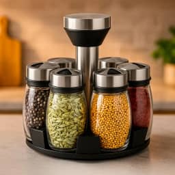 Conjunto 6 Porta Condimentos Temperos Cozinha Em Vidro Com Suporte Giratório 360°