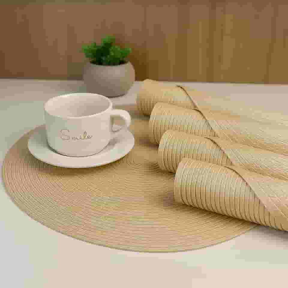 Kit 4 Peças de Jogo Americano Redondo 38cm Para Mesa Posta Elegante, Souplast, Jantar, Cozinha, Café da Manhã e Lanches (AREIA)