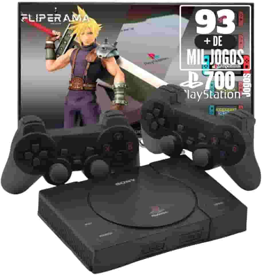 Console Retrô PSX com 93 mil jogos + 2 Controles diversos Games e Jogos + 700 Jogos PS1 (Black, Controles com fio)