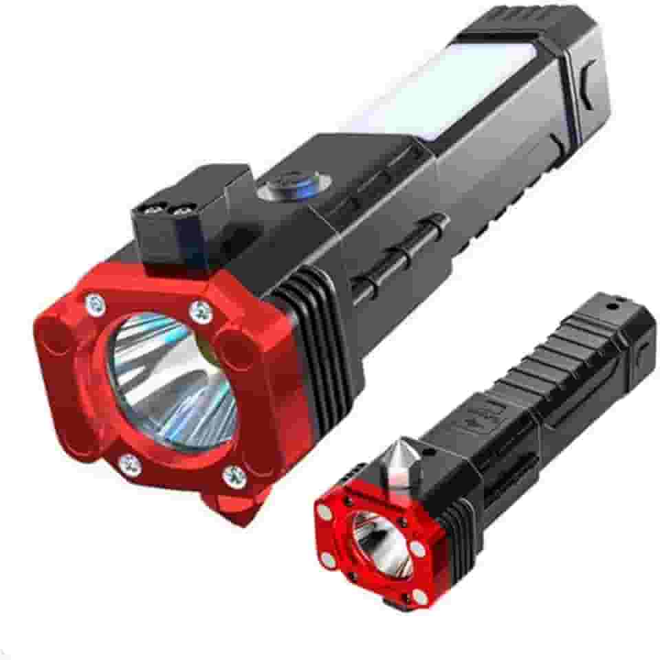 Lanterna Pro Titanium 4 em 1 Tática Multifuncional LED Ultra Potente, Á Prova D'Água, USB, Martelo de Tungstênio e Serve Como Power Bank Portátil para Celular Mundo Compras