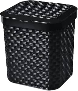 Lixeira Compacta Quadrada 5L para Pia Da Cozinha Ou Escritório Preta Texturizada Com Tampa Embutida