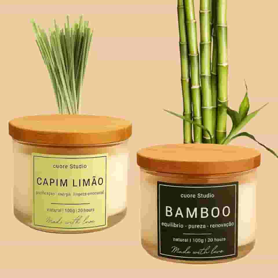 Kit 2 Velas Aromáticas Bamboo e Capim Limão 100gr cada | cuore Studio