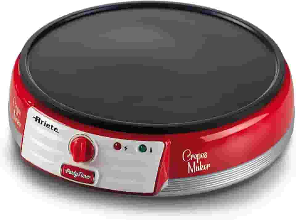 Ariete 202, Maquina de Crepe Retrô Vermelha - Party Time, Base antiaderente com controle de temperatura, 1000W - 220V