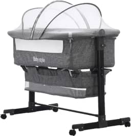 Berço Infantil Portátil Moisés Co-Sleeper Bed Balanço Acoplado Cama com Mosquiteiro para Bebê Recém-Nascido Viagem 10kg (Cinza Claro)