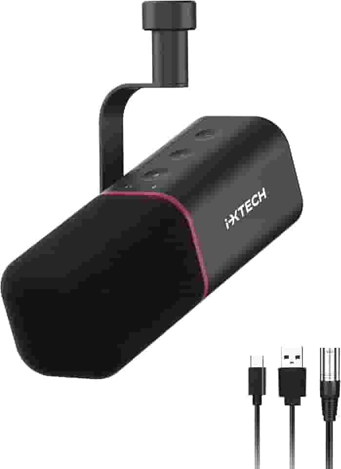 IXTECH Microfone cardioide dinâmico com capa de microfone, microfone XLR USB vocal para podcast, streaming, gravação, jogos e locução (preto)