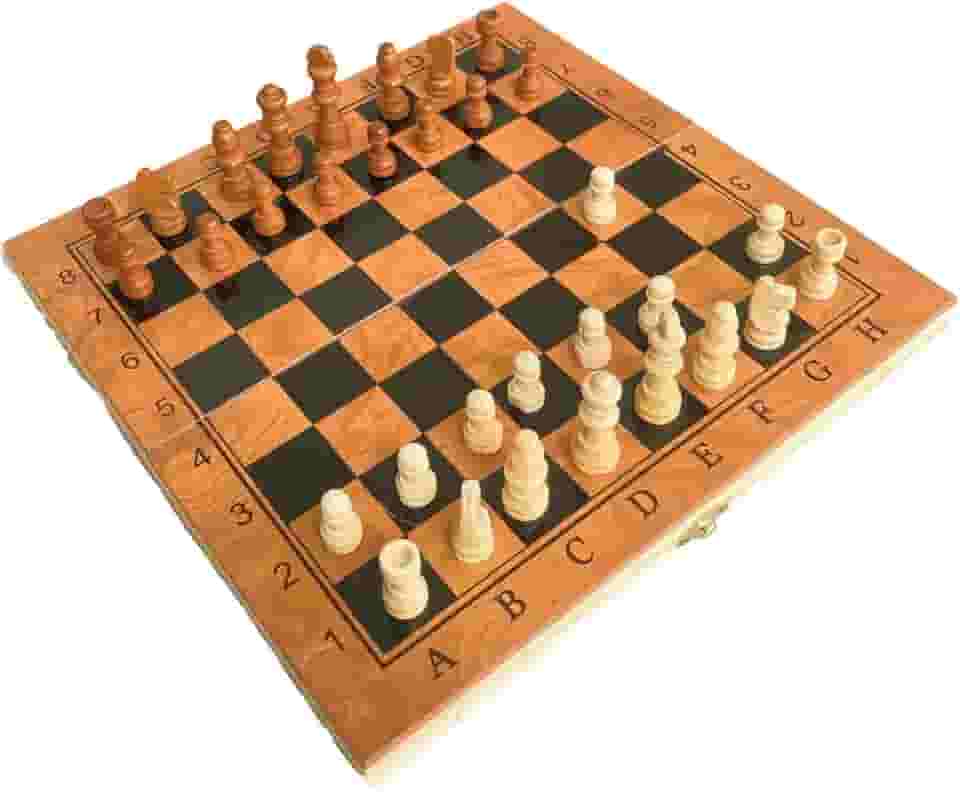 Jogo de Xadrez Tabuleiro Madeira Maleta Dobrável Portátil Brinquedo Educativo Infantil Peças (23 x 23 CM)