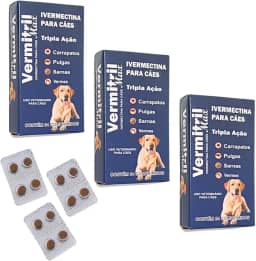 Vermitril Max 12 Comprimidos Mastigável Anti Carrapatos, Sarnas, Vermes e Pulgas - Cães de 30 a 60kg